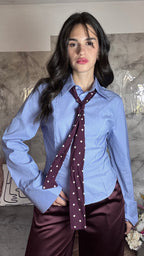 Camicia Azzurra a Righe con Pinces e Polsini Extra Lunghi