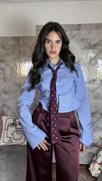 Pantalone Palazzo in Raso Bordeaux / Melanzana