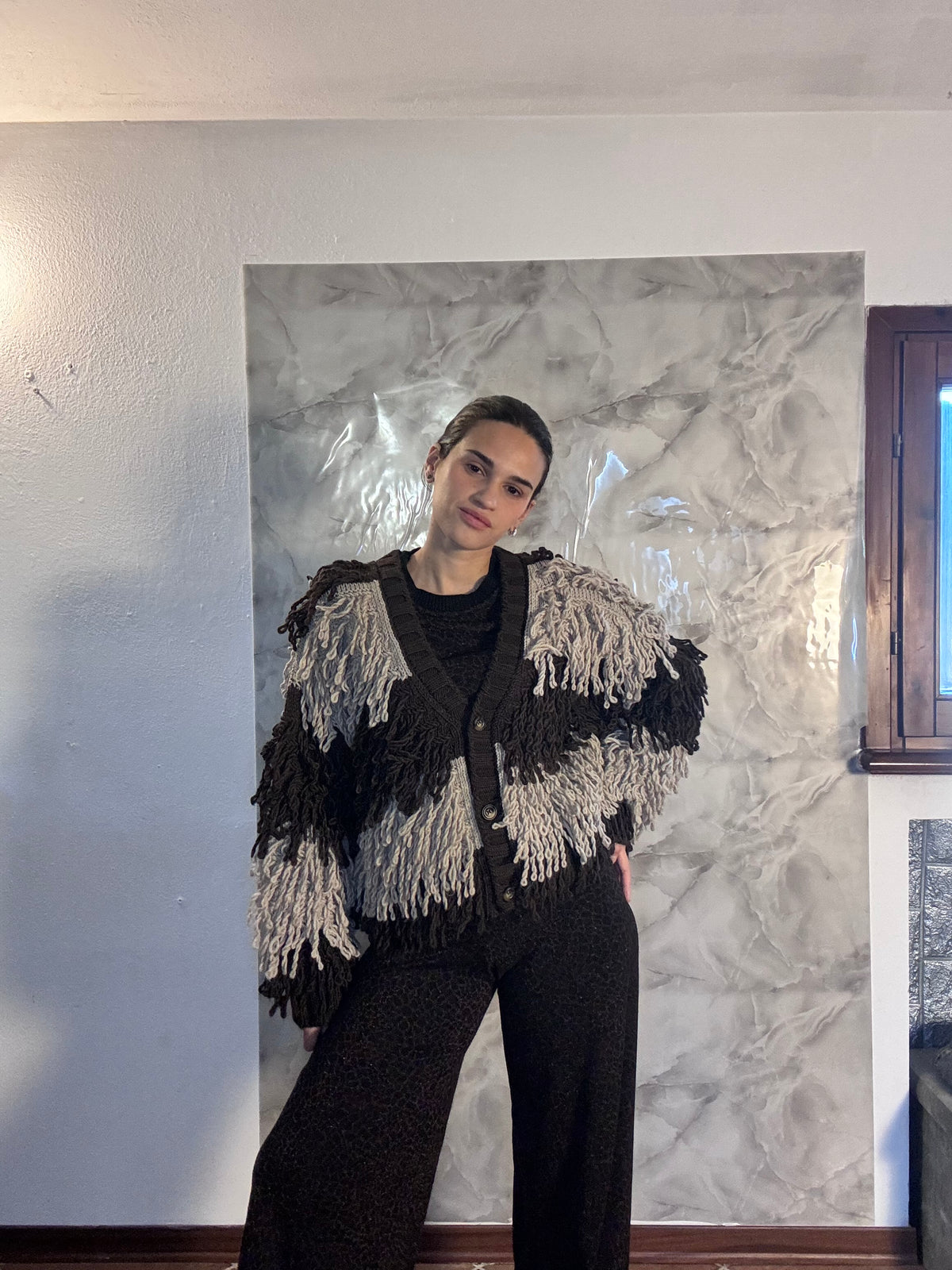 Cardigan Frangiato Vicolo a Blocchi di Colore