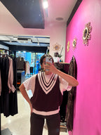 Maglia TOTR senza maniche scollo a V manica lunga bicolore