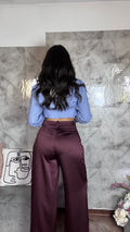 Pantalone Palazzo in Raso Bordeaux / Melanzana