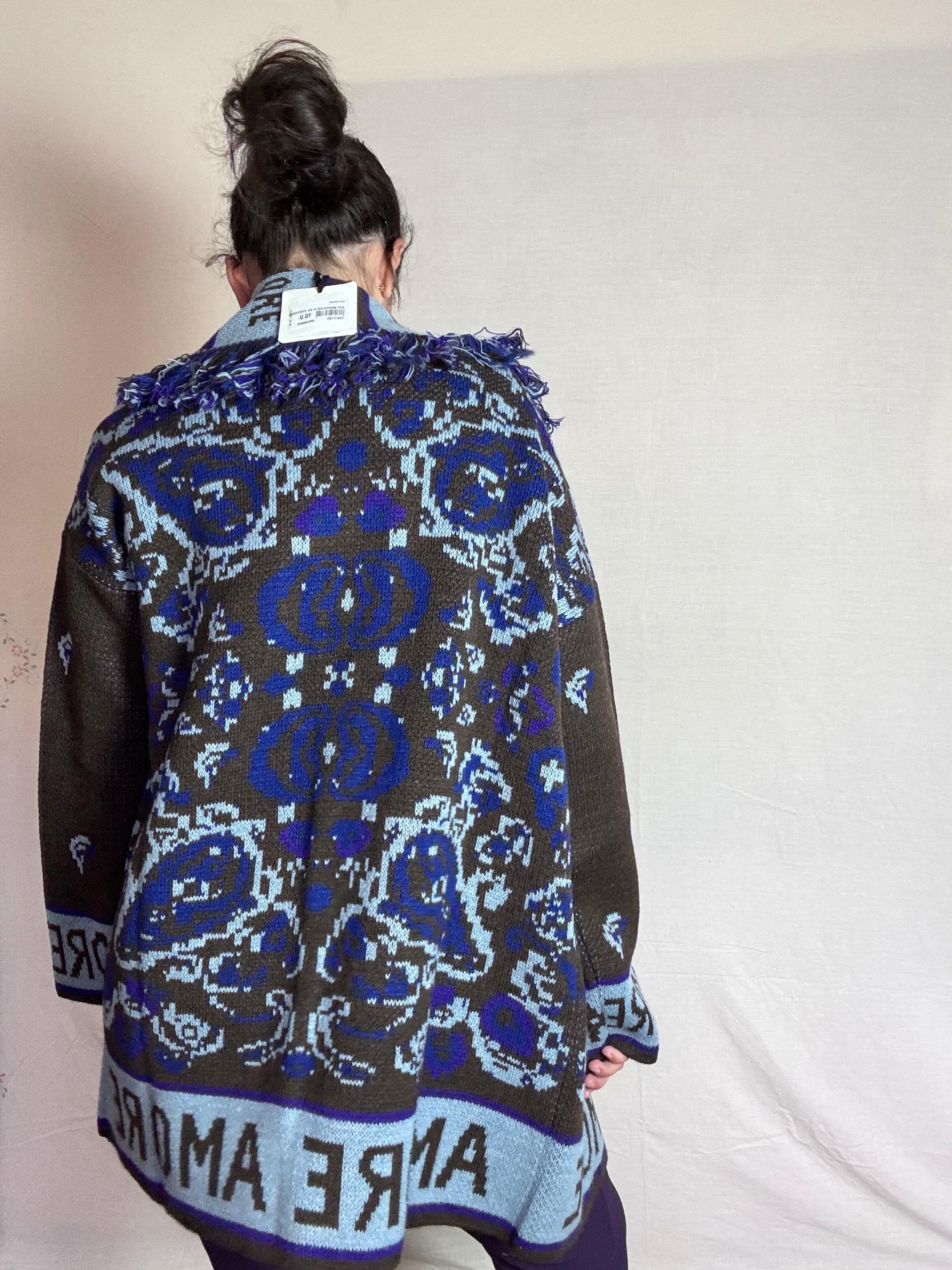 Cardigan a portafoglio in maglia testurizzata con frange VICOLO