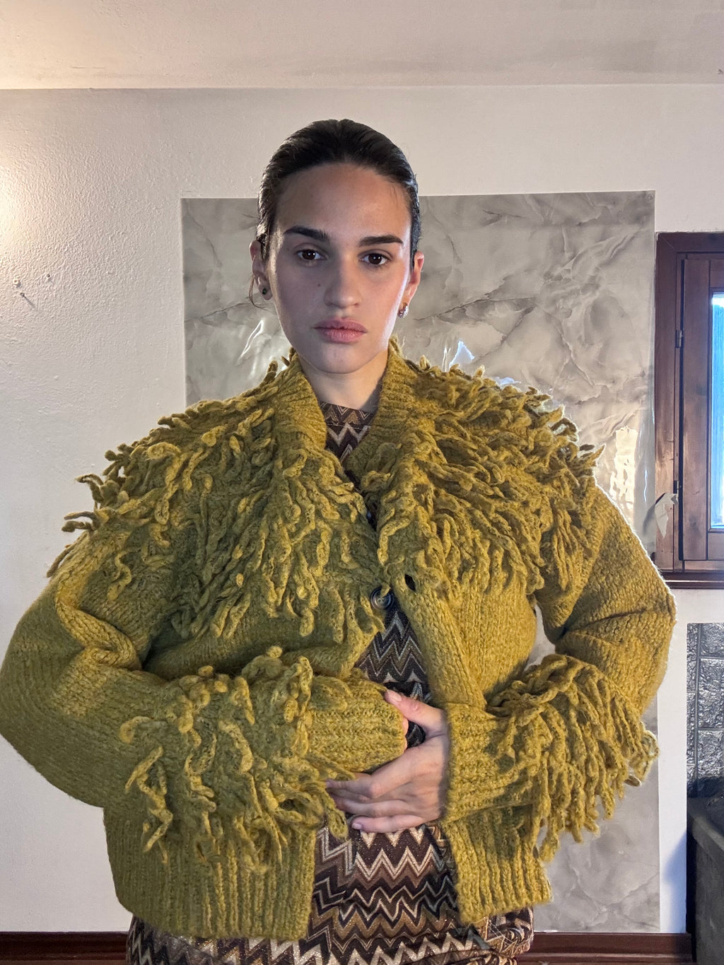 Cardigan Frangiato in Maglia Larga