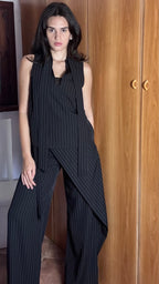 Blusa "Moussa" Relish – Top Senza Maniche Gessato con Fiocco Versatile