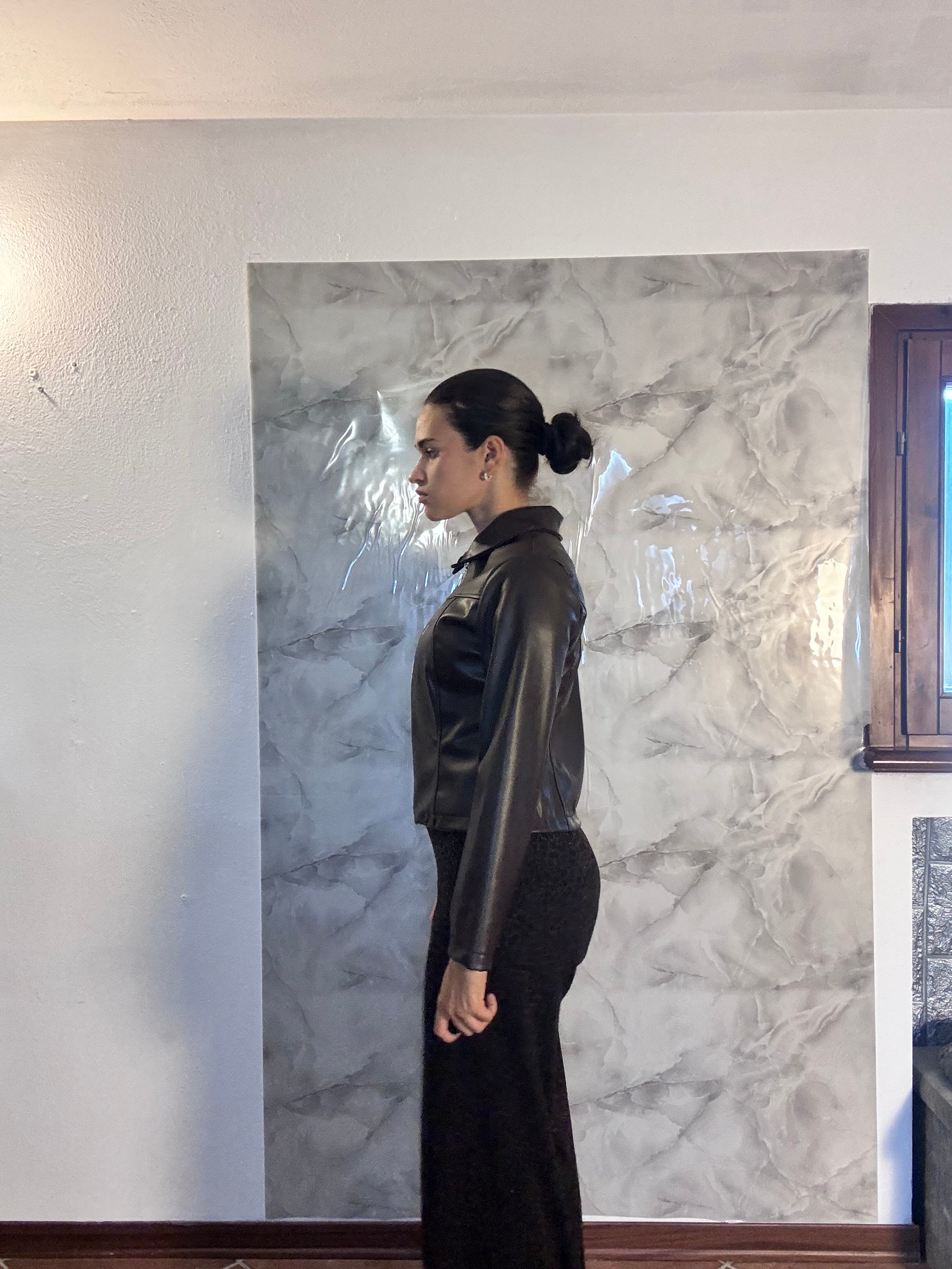 Giacca Biker in Similpelle Marrone Scuro