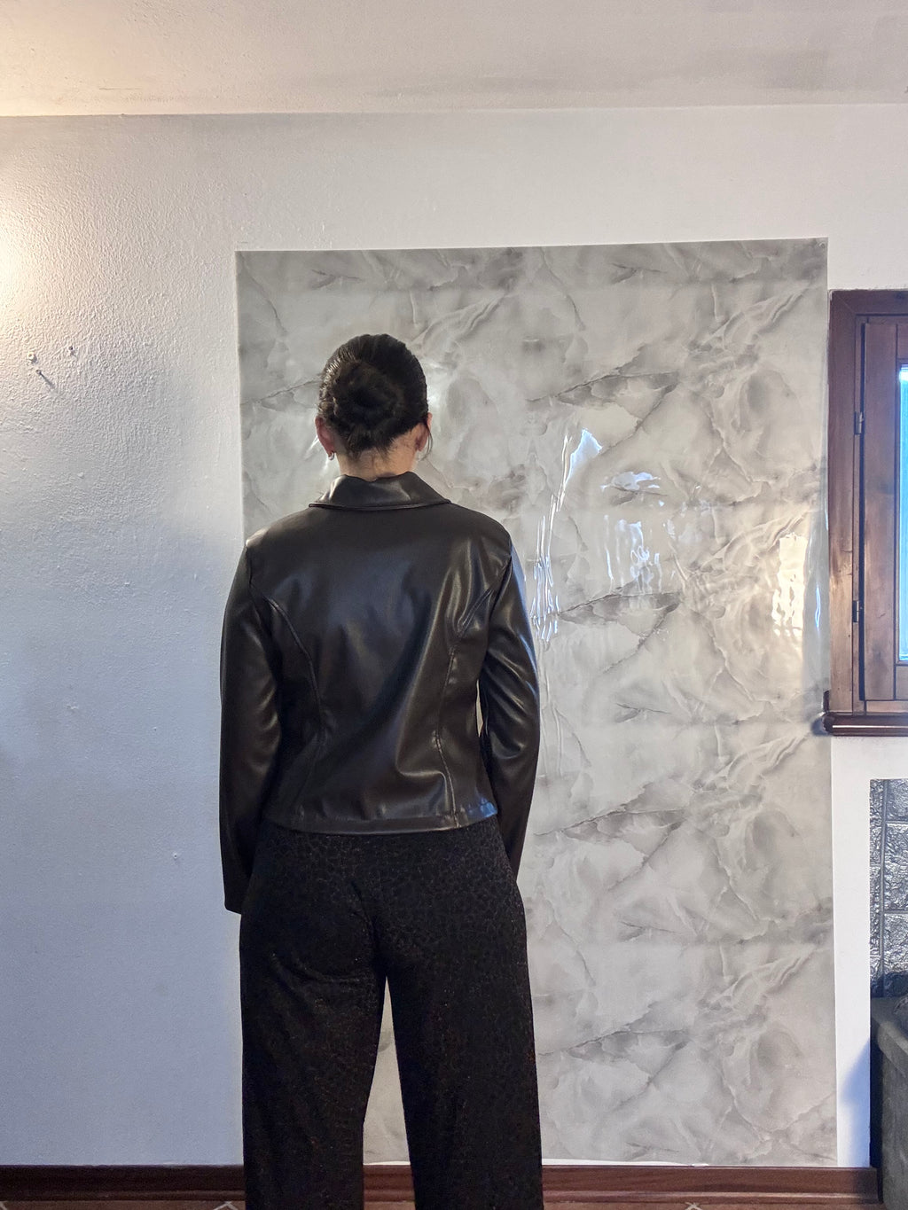 Giacca Biker in Similpelle Marrone Scuro