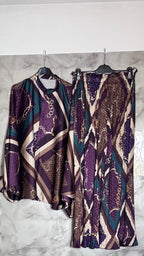 Co-ord Satin & Plissé Stampa Catene (Camicia Oversize + Pantalone Palazzo)