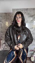 Chiodo Crop in Ecopelle Trama Intrecciata