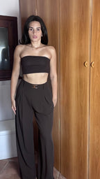 Pantalone ROJEM vita alta palazzo con cintura più passante logo più pieghe