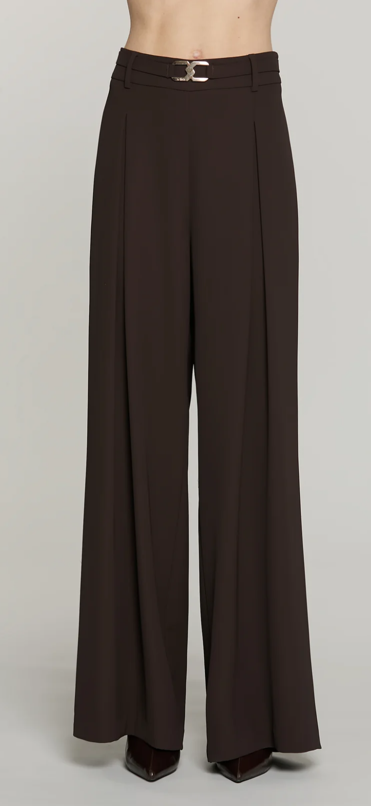 Pantalone ROJEM vita alta palazzo con cintura più passante logo più pieghe